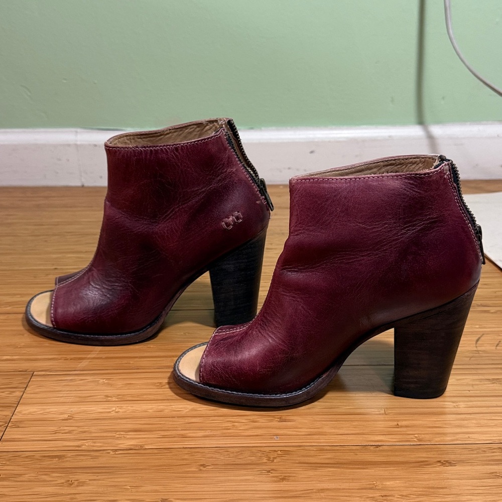 Bed Stü Women's Burgundy Leather Peep-Toe Ankle Boots - Picture 4 of 9